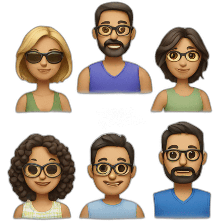 Familia hombre con gafas y barba, mujer sin gafas y niño emoji