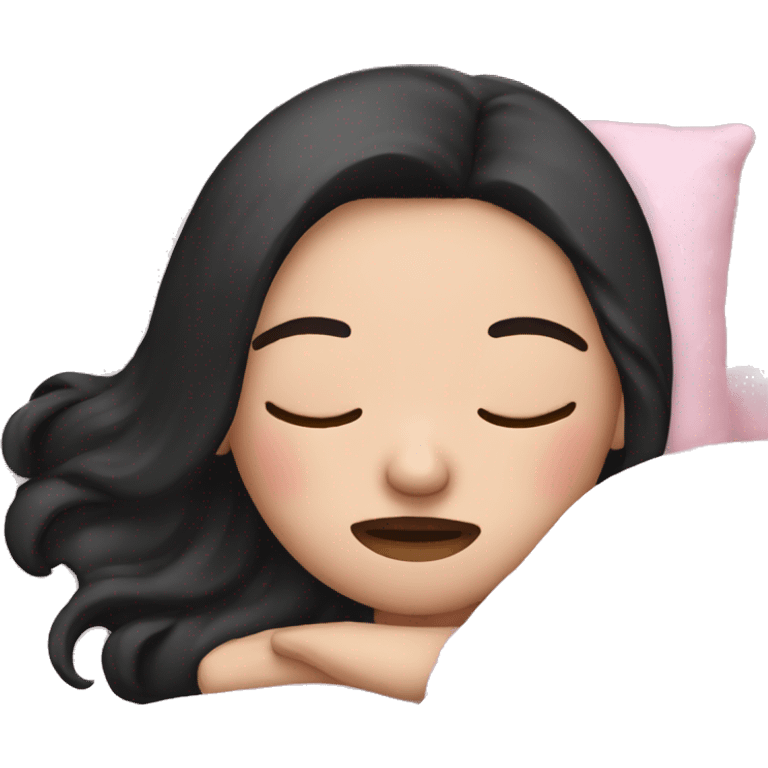 Pale girl with black hair and pink pyjamas sleeping emoji