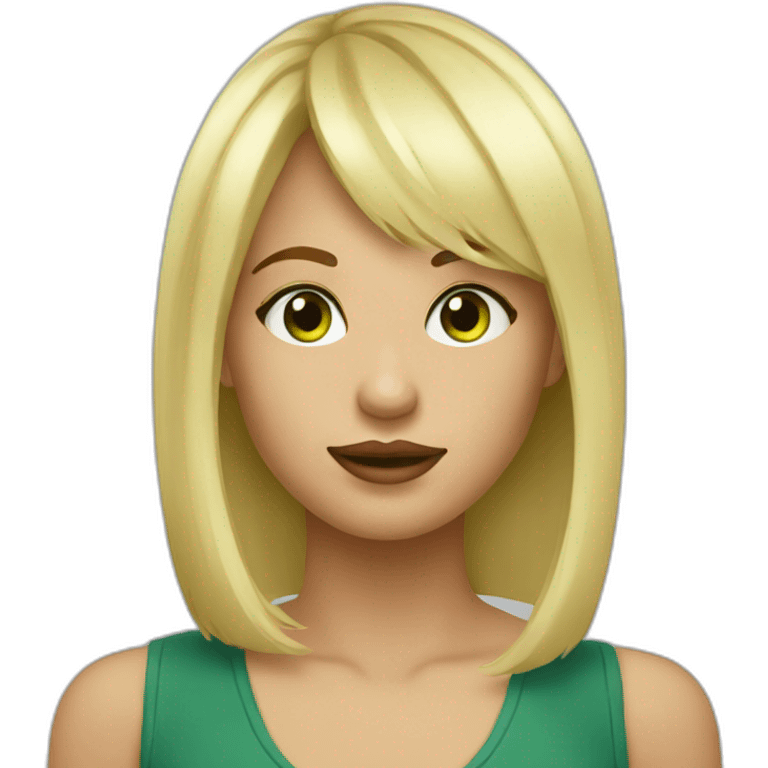 Fille aux yeux vert blonde avec une frange emoji