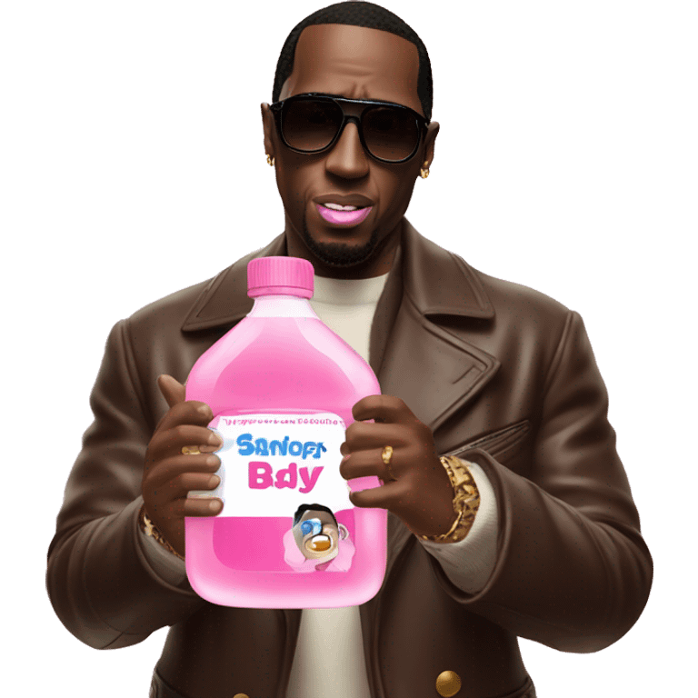 P diddy holding pink baby oil bottle emoji