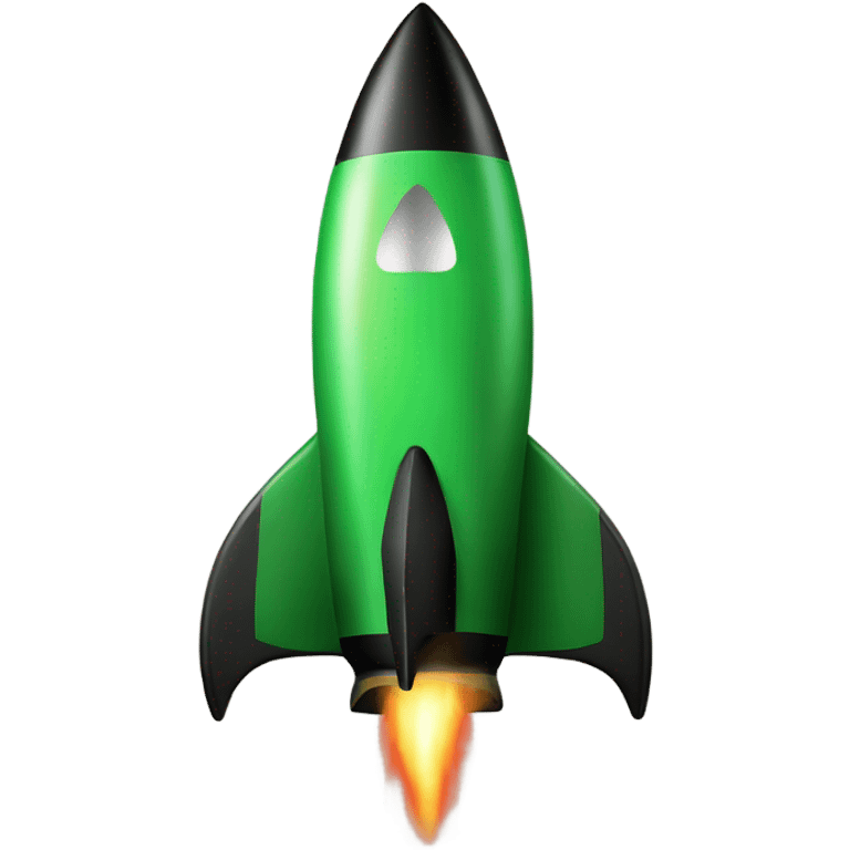 green and black rocket ship with green fire emoji