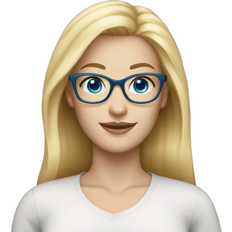 white woman with blonde hair, blue eyes and eye glasses emoji