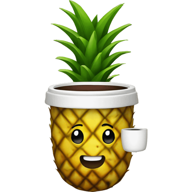 A pineapple holding a coffee in its hand emoji