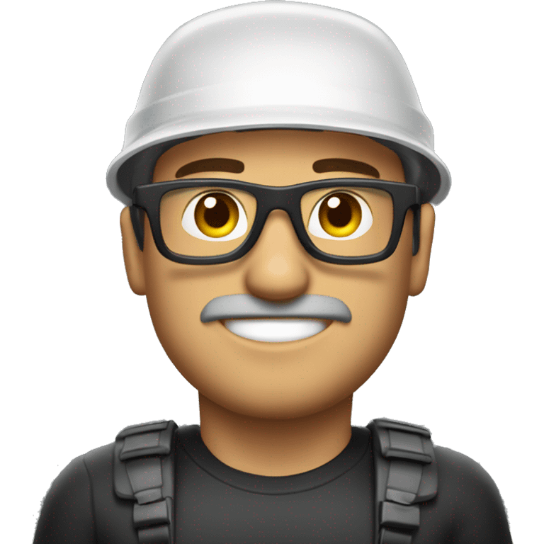 Hombre caucasico con casco, lentes de seguridad y tapones auditivos emoji