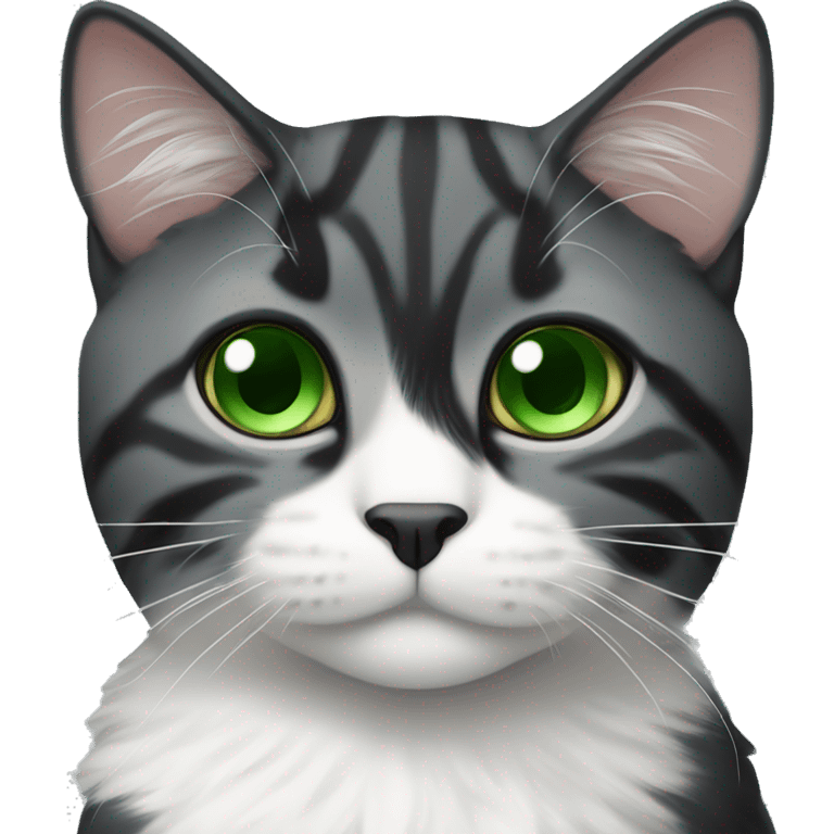 A black and white fold-eared Scottish cat with green eyes emoji