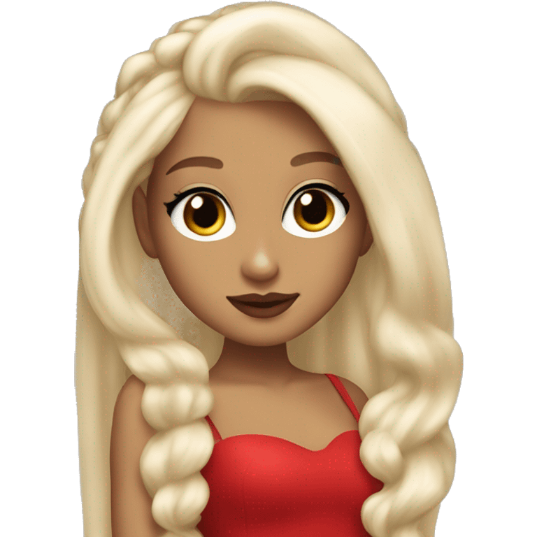 blonde white ariana grande with red dress and red lipstick emoji