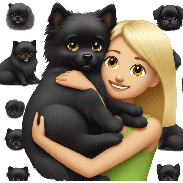 blonde girl petting little black pomeranian  emoji