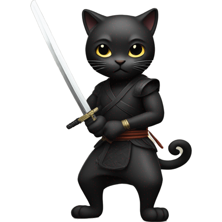 black humanoid cat with a katana in his hands in a stance emoji