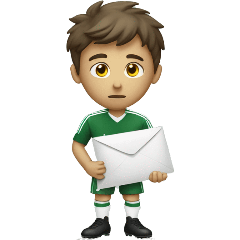 sad soccer player in uniform holding empty envelope emoji