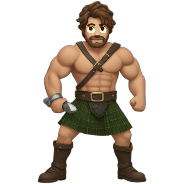 monty starting fire wearing a kilt flex big bicep brown hair emoji