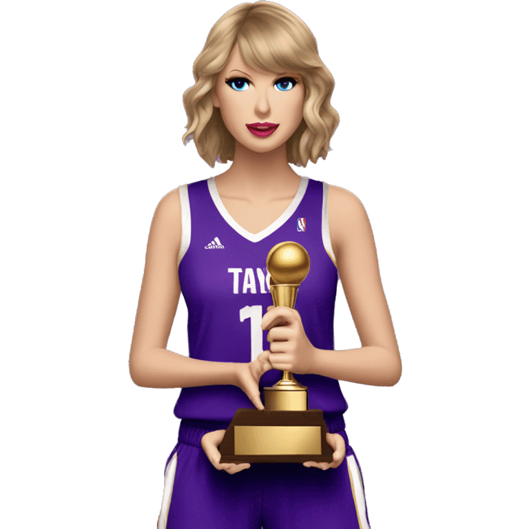 Taylor Swift holding trophy wearing purple basketball uniform  emoji