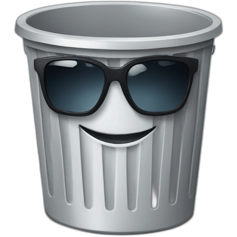 trash can with similing sunglasses face, brain instead of the trash lid emoji