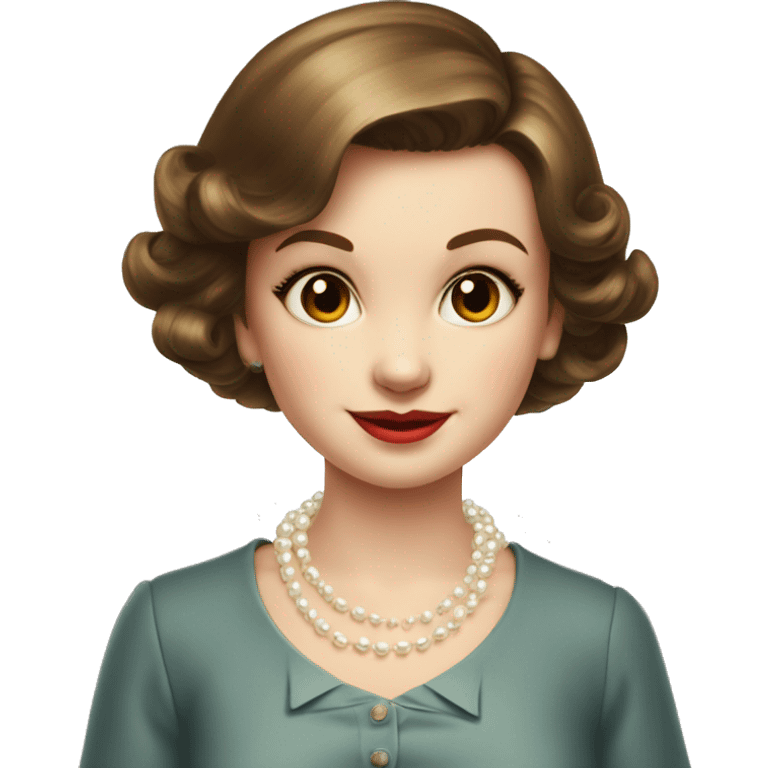 Cute girl 1950s short brown hair, white pearl necklace emoji