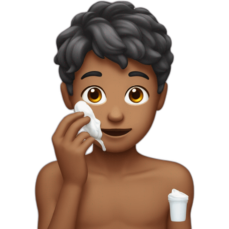 boy putting cream on his face emoji