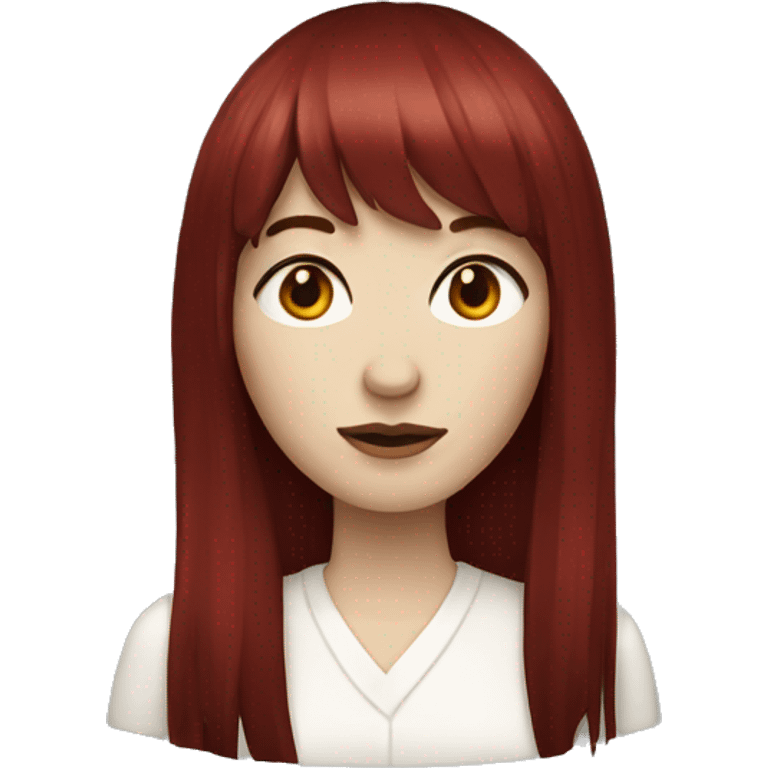 Woman  that has white skin and Long Dark red hair and fringe bangs emoji