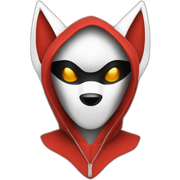 Hacker with Japanese red, black, white kitsune mask emoji