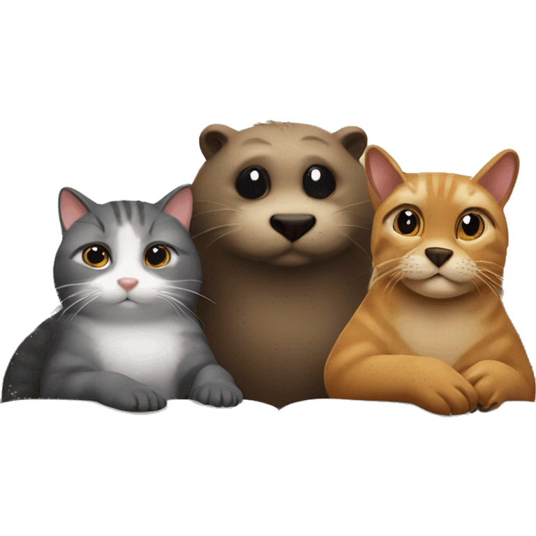 otter in couch next to 2 cats emoji