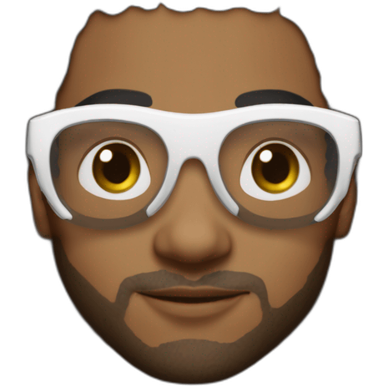 A brown skinned man with high top dreads, white clout goggles, a nose septum and a black hoodie.  emoji