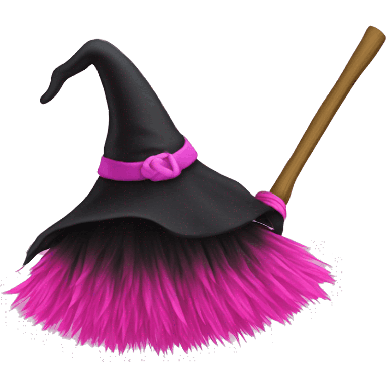 Pink and black witch broom emoji