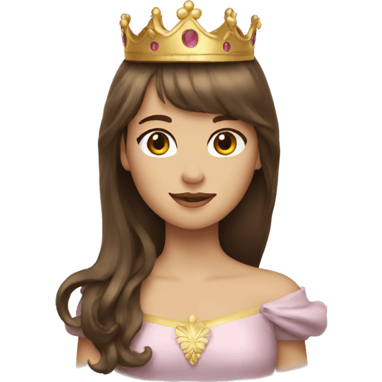 girl with long brown hair and bangs with a crown emoji