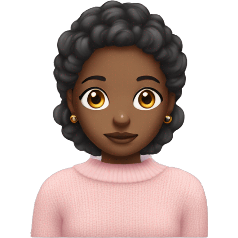 Black girl wearing baby pink sweater with hazel eyes emoji