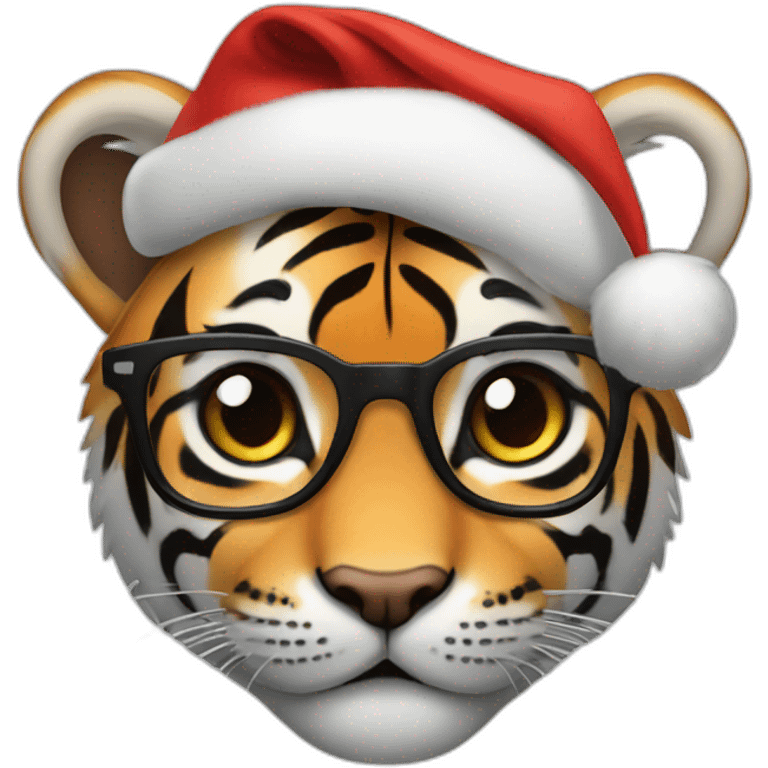 tiger cub with glasses and santa cap emoji