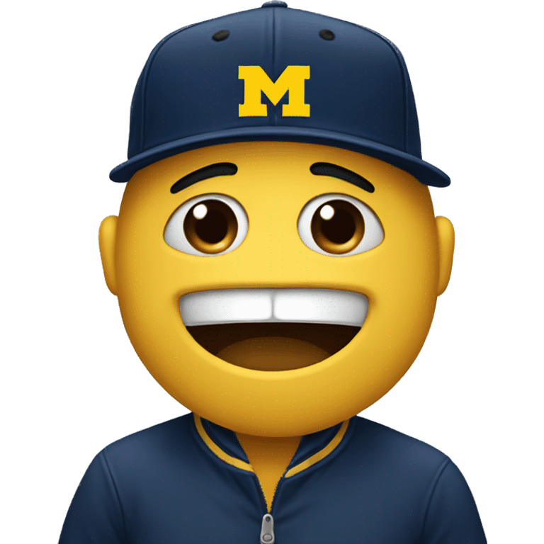 Crying face emoji wearing University of Michigan hat emoji