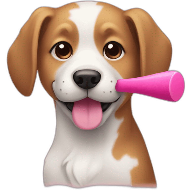 a dog with a pink stick on hea emoji