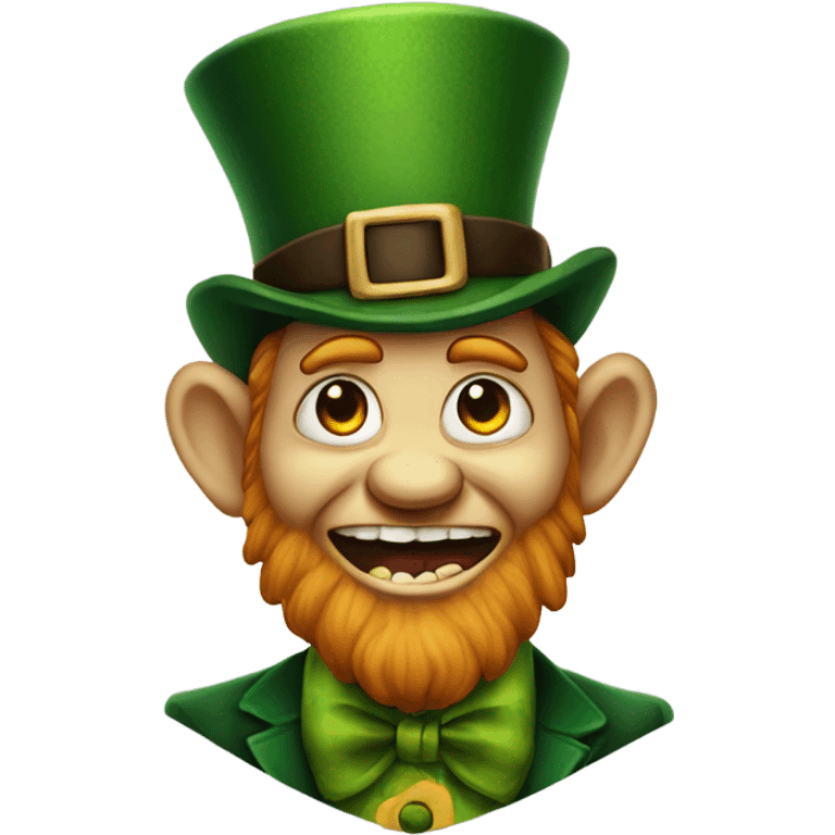 Leprechaun with laughably crossed eyes and an open mouth with crooked teeth. Just one yellow skin. Eyes more crossed. Whole body  emoji