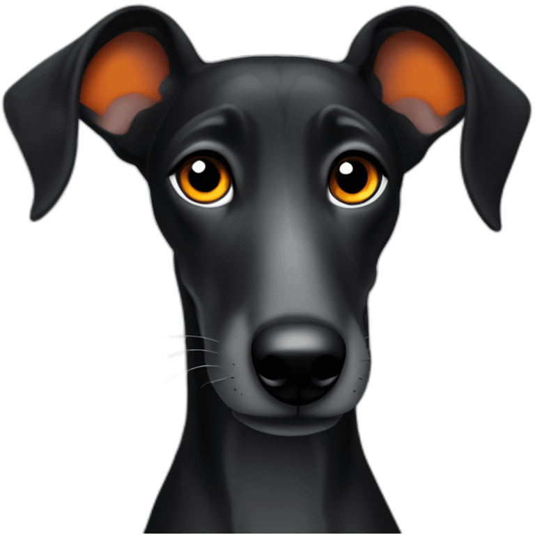 black baby greyhound head with orange eyes emoji