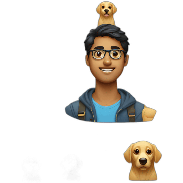 young indian developer wearing rimless glasses with golden retriever emoji