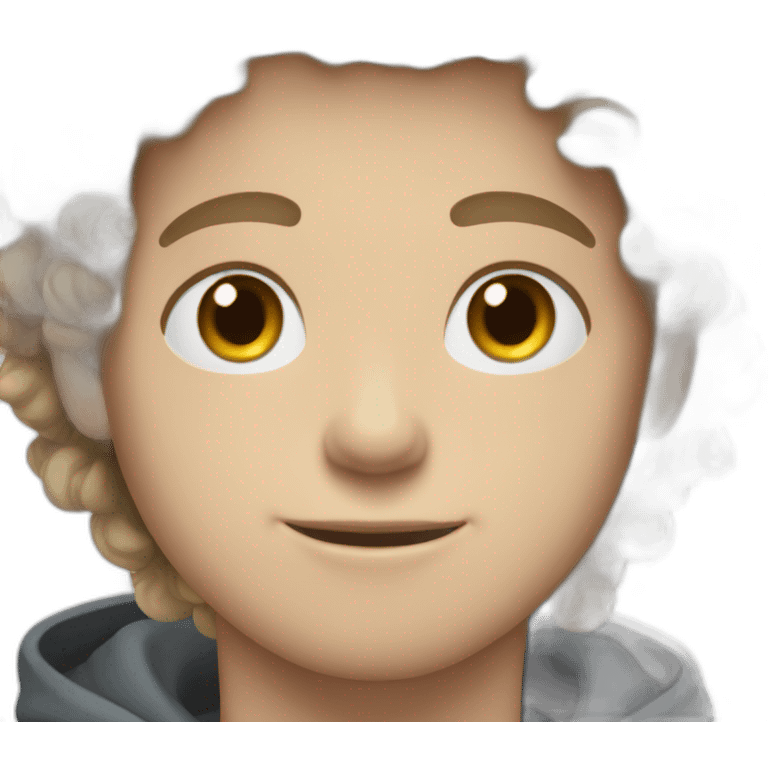 white young guy curly hair split blue eyes black hoodie emoji