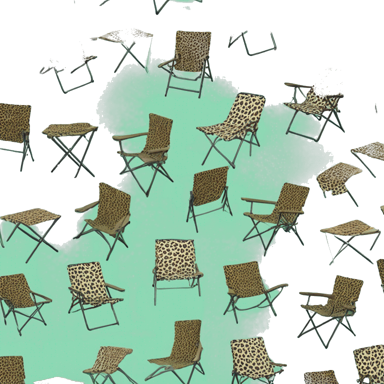 Realistic mint green and leopard print pattern camping folding chair isolated.  emoji