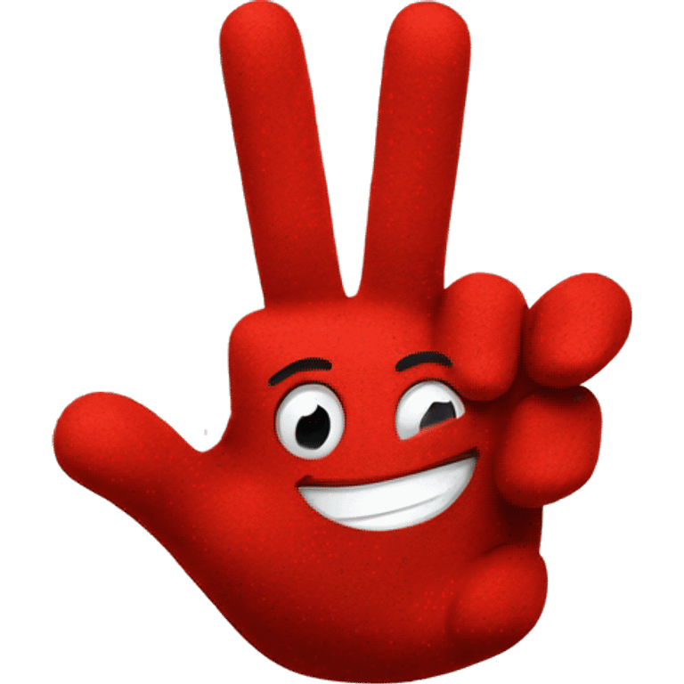 two fingers and thumb emoji, wearing red fingerless gloves emoji