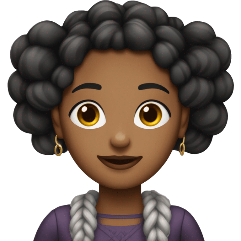 Mujer negra cabello largo con peinado de muchas trenzas y maquillaje emoji