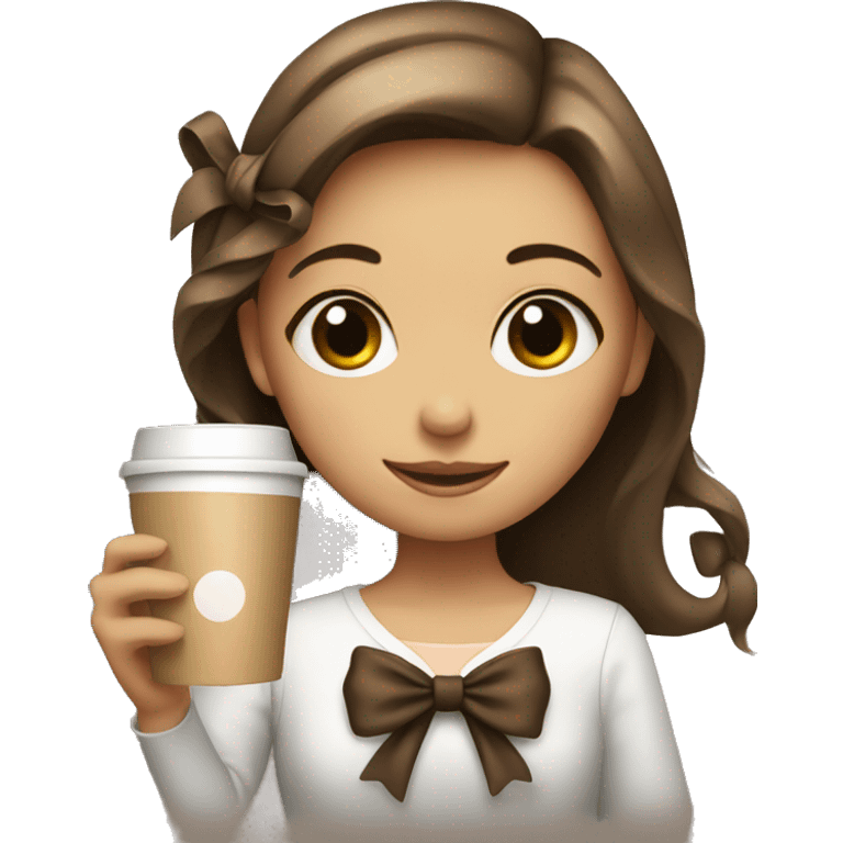 Girl holding a coffee and a with a bow  emoji