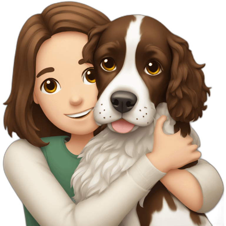 Springer spaniel with man and girl hug emoji