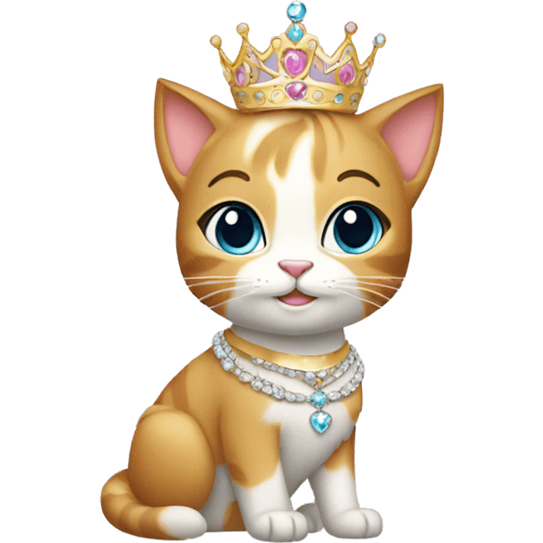 Sparkly princess-cat with tiara and necklace full body emoji