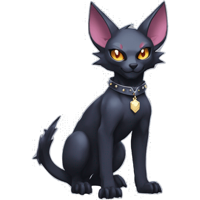 cool punk cartoon edgy distinguished elegant beautiful fantasy black ethereal nargacuga-bat-zorua-sphynx-Quiana-Fakemon collar harness with big fangs full body emoji