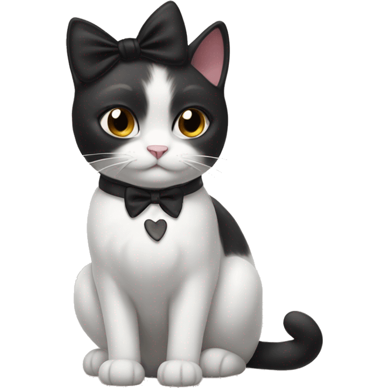 black white cat with bow emoji