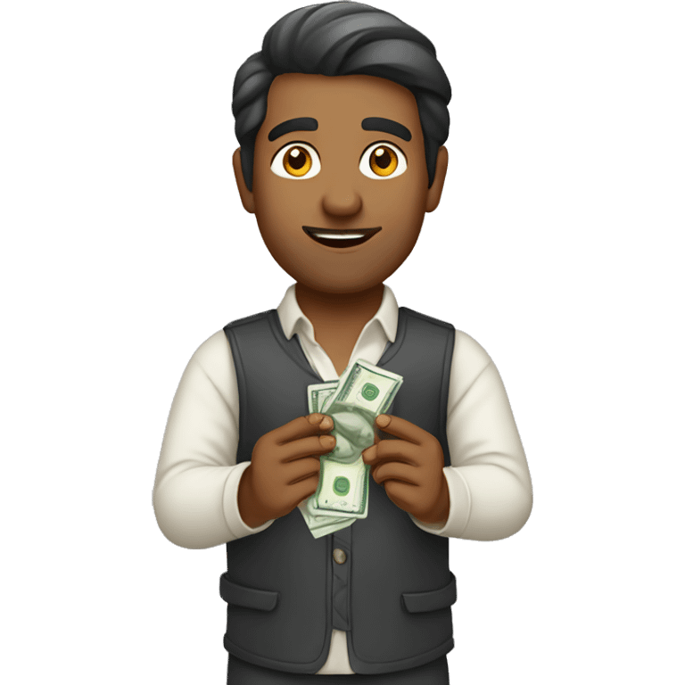 Indian man holding money in his hands emoji