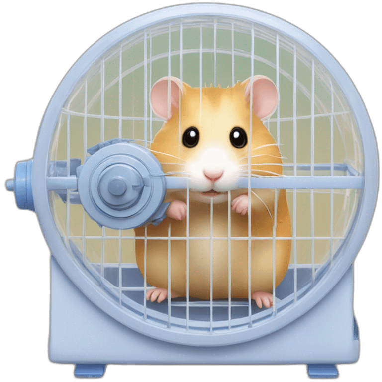 Hamster in plastic cage with hamster wheel emoji