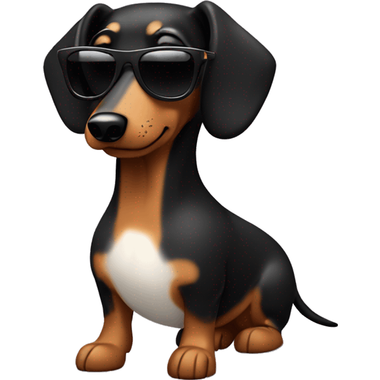 Sausage dog with long Black and Tan hair wearing sunglasses emoji