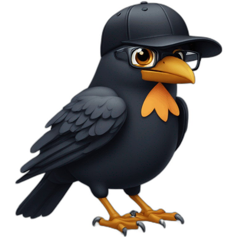 Crow with glasses and black baseball cap emoji