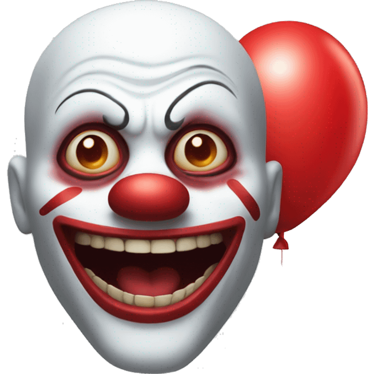 Clown with red balloon and big scary smile emoji