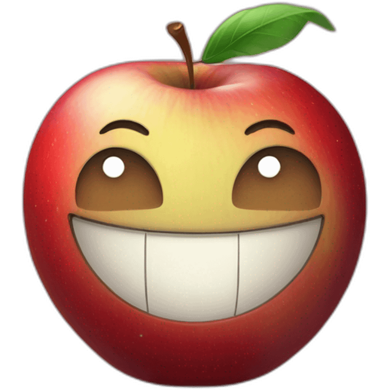 round apple planet with a cartoon smirking with big courageous eyes emoji