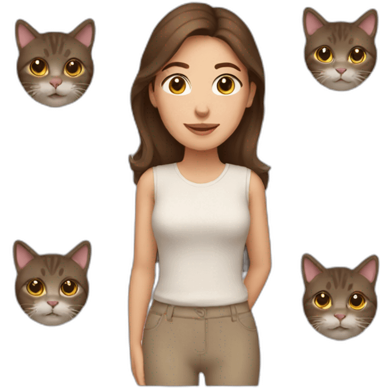 woman with brown hair and 2 cats emoji