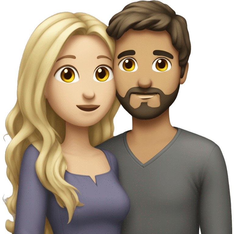 Brunette guy with beard kissing blond girl with long hair emoji