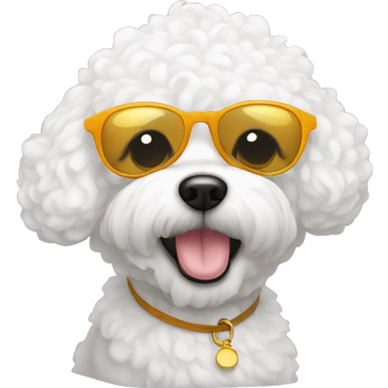 Curly bichon with sunglasses emoji