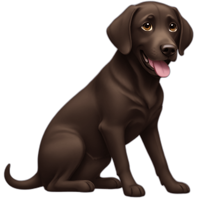 Chocolate labrador playing with woman long black hair emoji